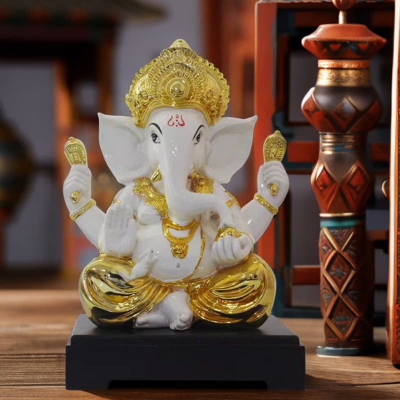 ネパール輸入樹脂塗装タイ象頭財神像、インド象頭財神、象ヨガオフィス