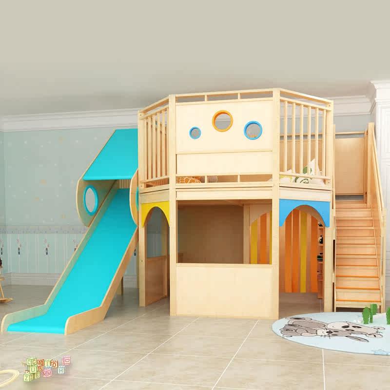 Early education Center Wooden slide Corner loft Children's play house Kindergarten Sensory integration training Climbing drilling combination