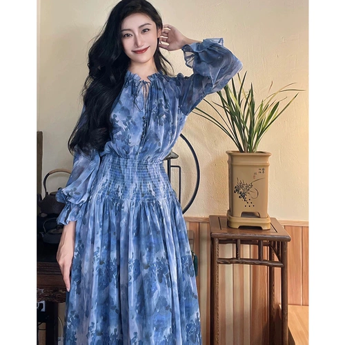 Платье, весенний приталенный лонгслив, корсет, юбка, в цветочек, французский стиль, премиум класс