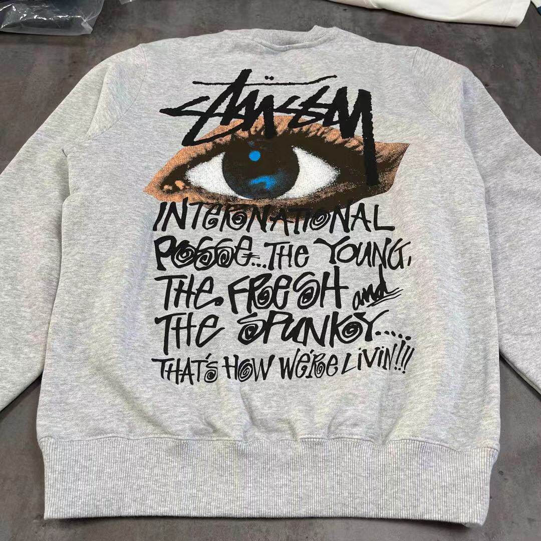 (Domestic spot) Snow country sauce stussy men's eye letter pullover plus velvet sweater