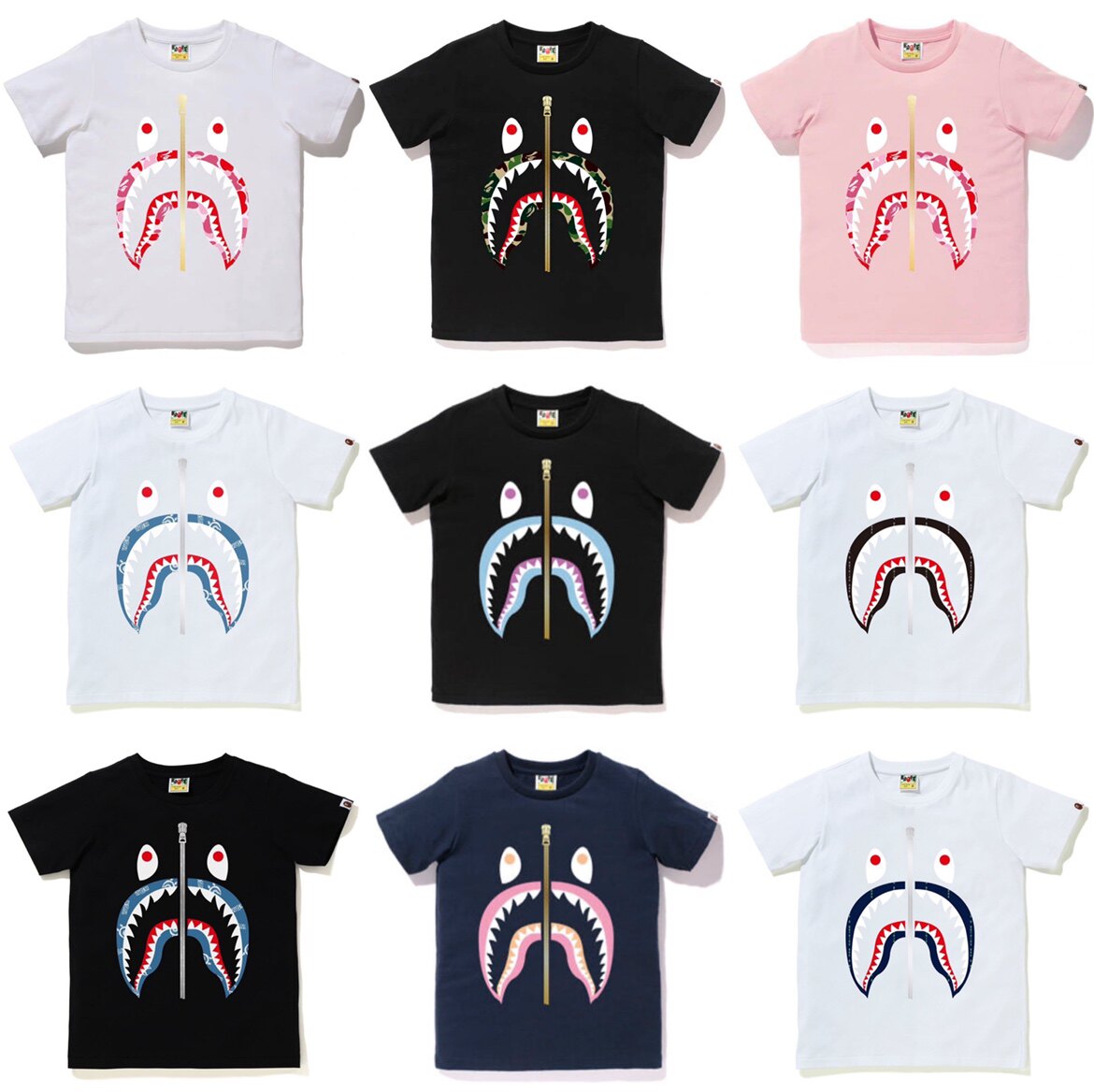 (Domestic Spot) Snow national sauce bape women's dress Auleabc camouflak with shark printed short sleeve T-shirt