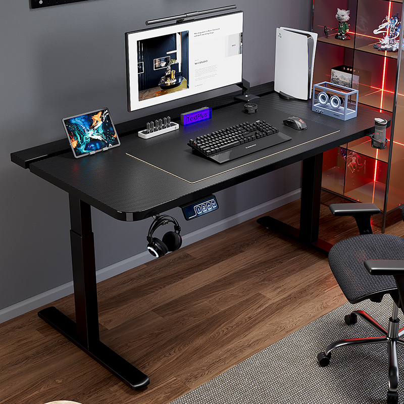 Jimu Bear K1-Pro Heavy Duty Black and White Carbon Fiber Texture Electric Height Adjustable Desk Computer Desk