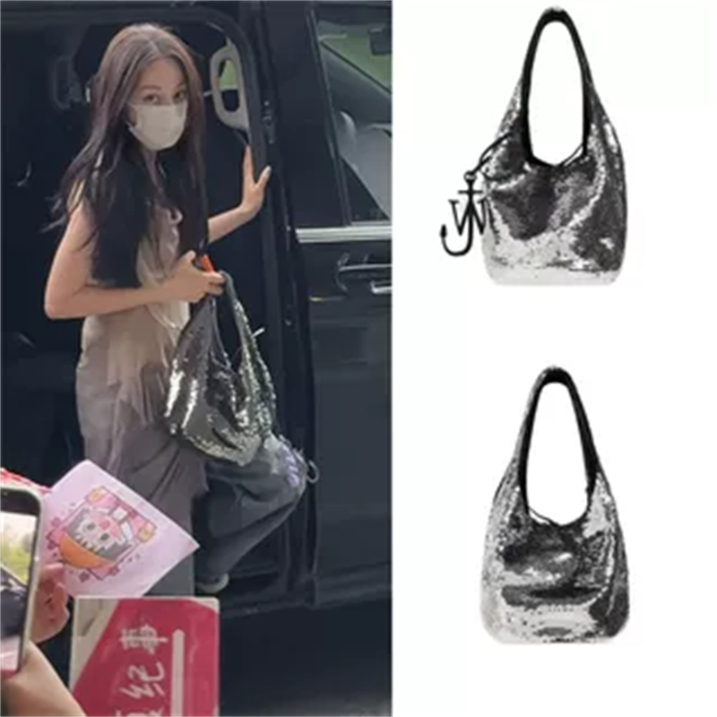 Authentic In-Stock Product, Same Style as Dilraba, Jw Anderson 24 New Model Women's Leather Handbag with Sequin Trim
