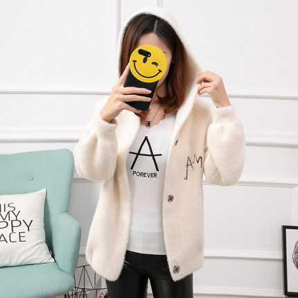 2018春季欧洲站女短款秋厚开衫仿水貂绒水貂