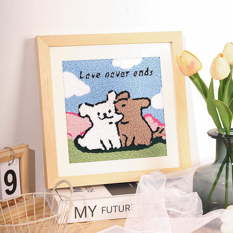 DIY Embroidery Kit for Couples, Cute Line Drawing Puppy Yarn, Commemorative Birthday Gift for Best Friend