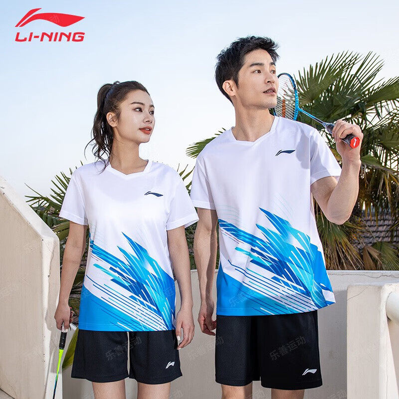 Мужская и женская форма Li Ning, спортивные костюмы, групповые покупки, быстросохнущая печать, форма для бадминтона, тренировочные шорты с короткими рукавами, короткие юбки Изображение 1