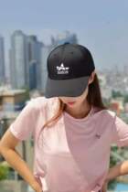 South Korean salua sports baseball cap round large logo with black white light brown