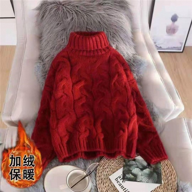 Thick velvet turtleneck sweater for women Korean style loose and stylish pile collar winter 2025 new pullover sweater for women