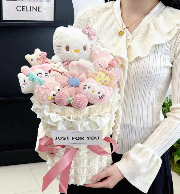 Birthday Gift Kitty Cat Finished Cartoon Doll Bouquet Practical Cute Girly Gift for Girlfriend or Best Friend