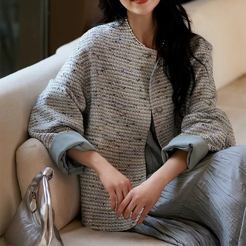 French-Style Elegant Classic Old Money Style Tweed Round-Neck Chanel-Style Jacket for Women, Spring Fashion, Spring and Autumn Women's Clothing