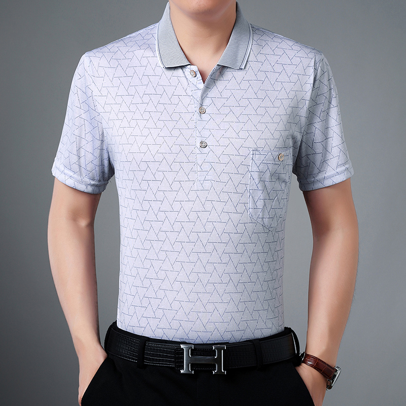 Dad mùa hè ngắn tay áo thun trung niên nam T-shirt lapcollar 40-50 tuổi trung niên nam lỏng lẻo