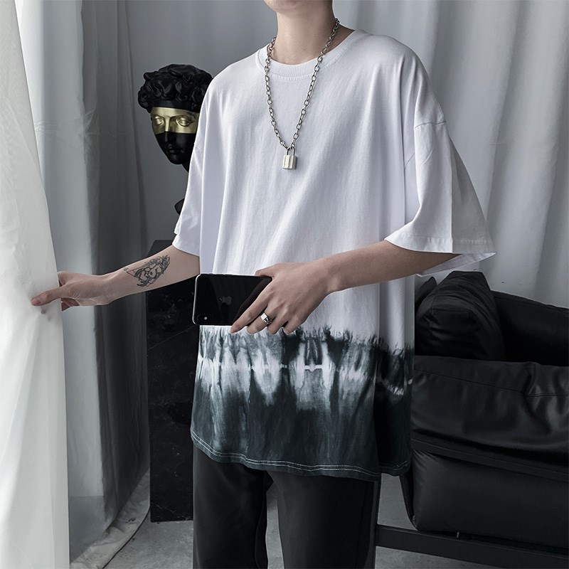 Ngắn tay t-shirt mùa hè gradient mới thẻ xu hướng màu sắc của nam giới loose-fitting sinh viên xu hướng mấu chốt giải trí T-shirt trên