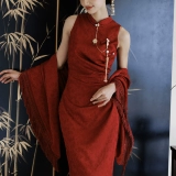 Оригинальное красное ципао для невесты, свадебное платье, вечернее платье, китайский стиль, по фигуре