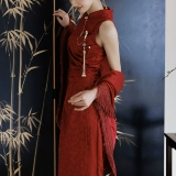 Оригинальное красное ципао для невесты, свадебное платье, вечернее платье, китайский стиль, по фигуре