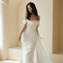 Jasmine wedding dress Scarlett white open fork in a shoulder wedding dress bridal gown toast to an adult ceremonial dress.