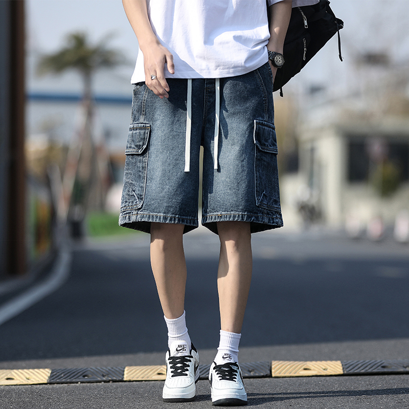 Men's Workwear Denim Shorts, Summer Thin Drawstring Trendy Brand Mid-Length Pants, 2026 New Versatile Casual Five-Point Pants