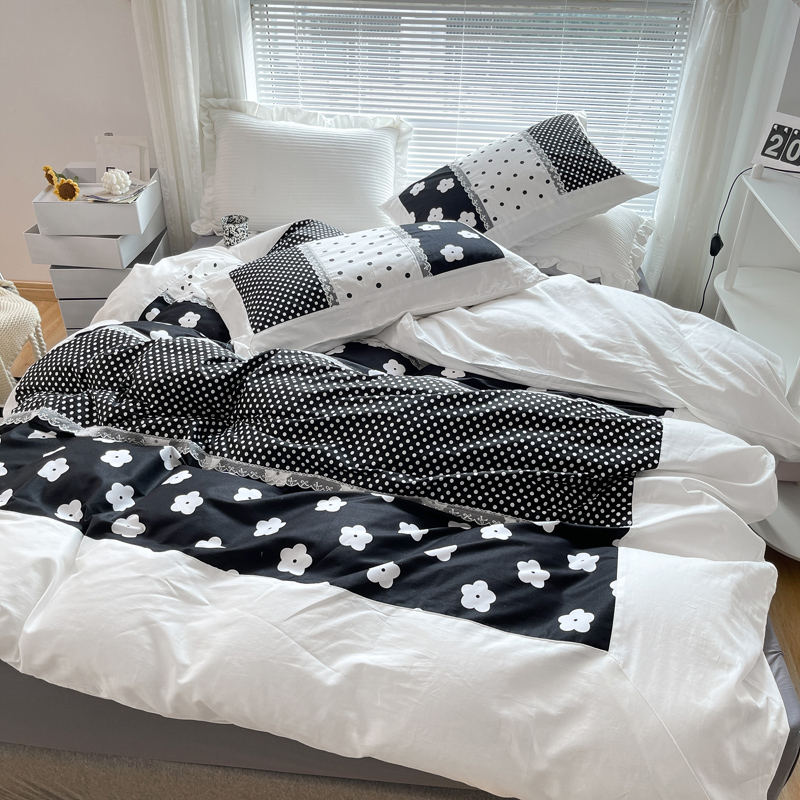 New Pure Cotton Four Pieces Twill Princess Wind 100 Pure All-cotton Linen Style Quilt Cover Brief Atmospheric Bed supplies 4