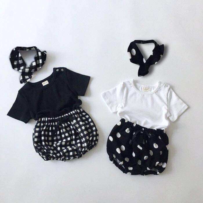 Send hair belt ins Korean summer clothes baby short-sleeved shorts suit girls baby round neck T-shirt big PP pants bread pants