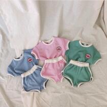 South Korean children Two sets of male girls among girls short sleeve T-shirt shorts suit baby foreign gas 1-3 year old Korean version tide