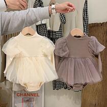 2021 Spring and autumn funds South Korean baby Lie dress cute sweet and beautiful climbing clothes female baby conjoined khaal bag fart dress