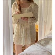 Sweet Beauty Lace Broken Flowers Pure Cotton Cotton Cloth Pajamas Womens Moon Subsuit Summer Long Sleeve Shorts Home Conserved Two Suits Women