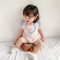 Baby Newborn Conjoined Khae Baby Net Red Princess Triangle Climbing Clothes clothes Summer thin Flowers Bag Fart