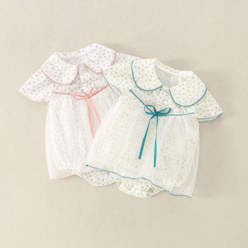 Baby girl summer jumpsuit new western style baby princess triangle romper dress full moon net infrared crawling hugging suit