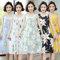 Middle aged Miansilk Home Clothing Cotton Silk Sleeping Skirt Woman Summer Sleeveless Artificial Cotton Dress Slim style Loose Big Code Pajamas