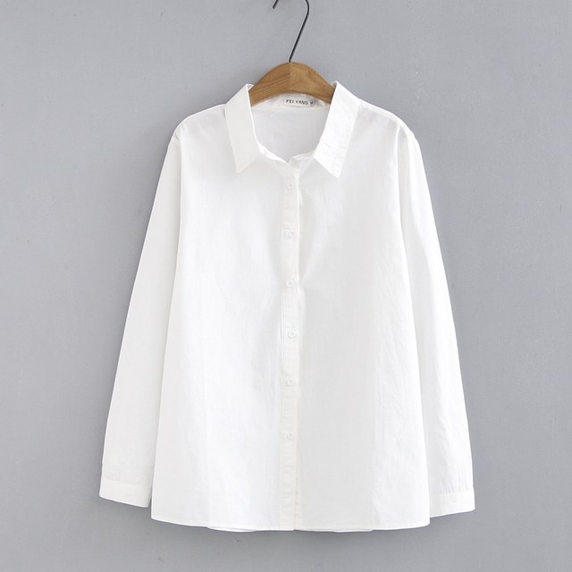 Spring and summer new plus size women's white bottoming shirt loose fat mm 200 ປອນສະໄຕລ໌ເກົາຫຼີ ແຂນຍາວ tops slimming