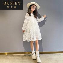 Girls dress spring new big childrens little girl foreign style fashion gauze dress long-sleeved princess dress for children
