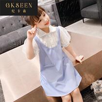 Girls Dress 2022 New Summer Puff Sleeve Middle Girl Big Girl Doll Collar Short Sleeve Childrens Skirt