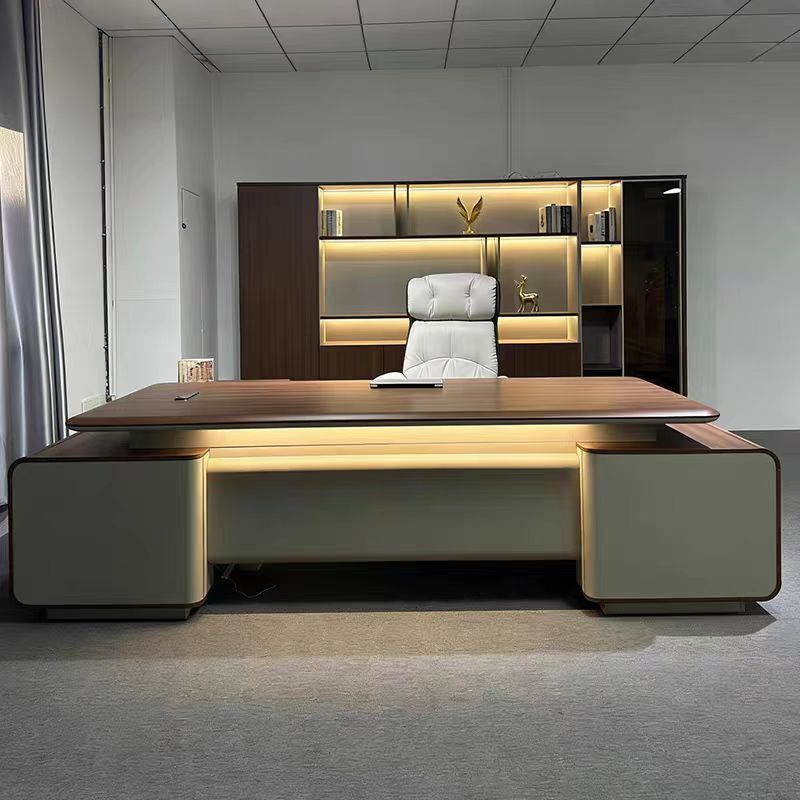 New Chinese-Style Black Walnut Solid Wood Executive Desk, Simple Modern Light Luxury Ceo Office Desk with Side Cabinet