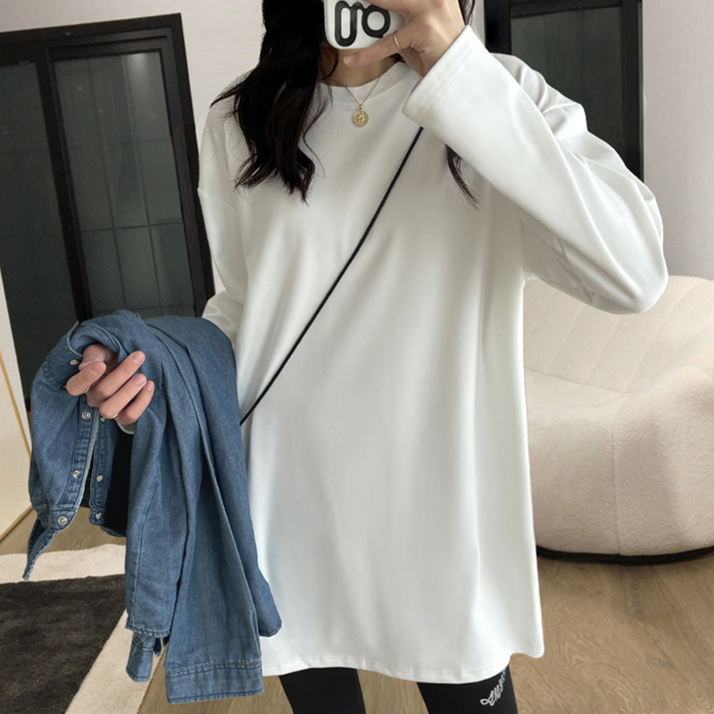 White mid-length T-shirt female long sleeve loose shade Skinny Blouse Pure Cotton Undershirt Woman Autumn Winter Neung Tide-Taobao