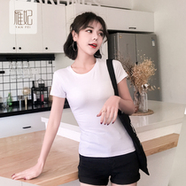 2018 New cotton white T-shirt womens short sleeve slim slim body slim tight bottoming shirt simple black top