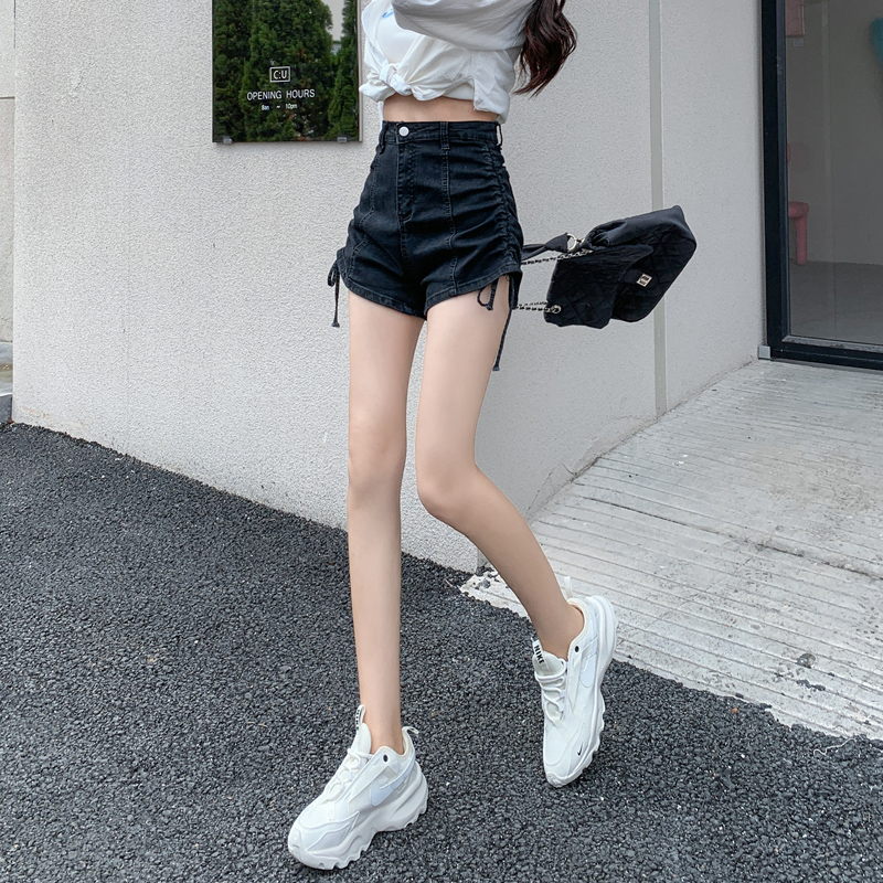 Black High Waist Jeans Shorts Woman Summer Thin design Feel Slim Broadleg A Character Hot Girl Super Short Hot Pants Tide