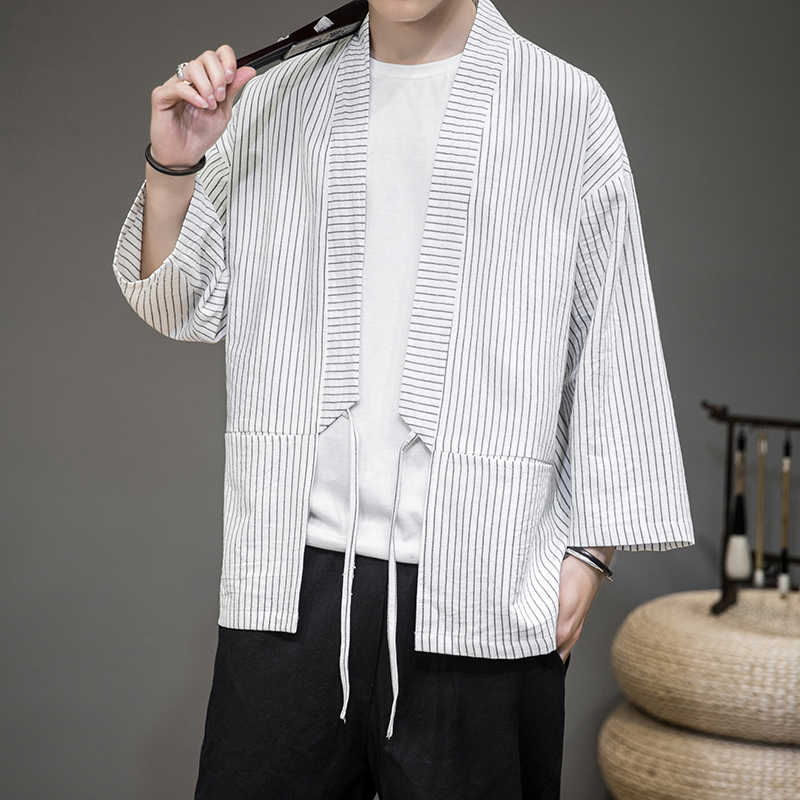 Mùa hè mỏng sọc nắng hôn quần áo kimono nhỏ cardigan nam retro Trung Quốc gió đang lớn trên áo khoác tuxedo.