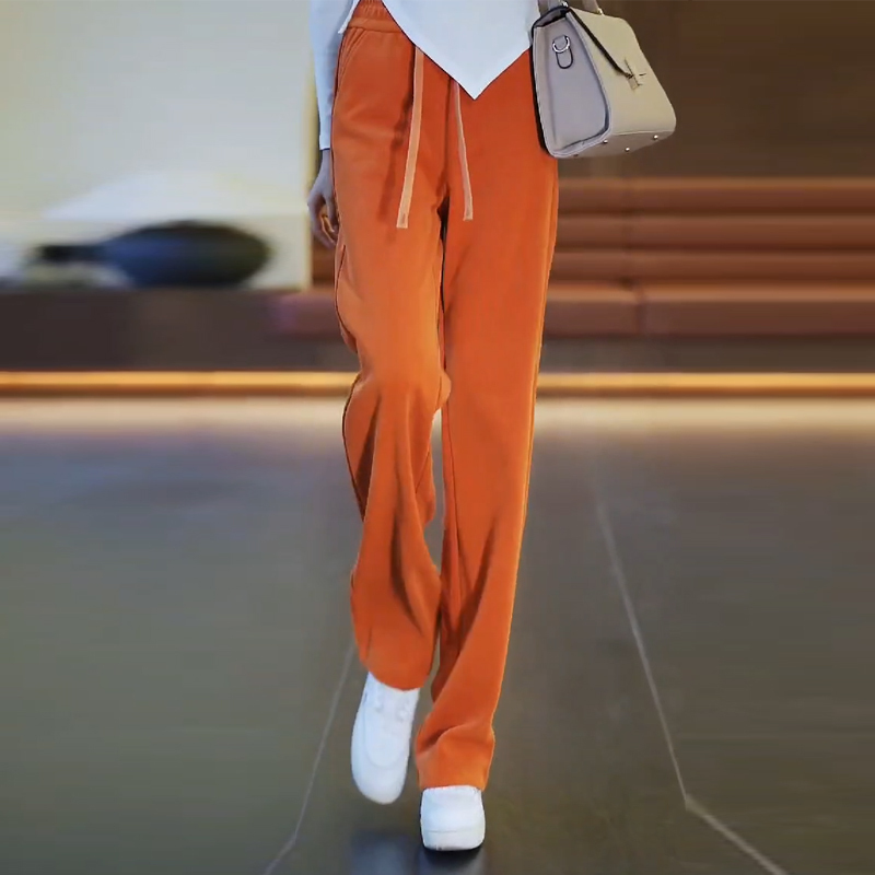 Orange Wide-Leg Pants for Women 2026 New Spring and Autumn High-Waisted Corduroy Straight Pants for Women Autumn and Winter Fleece-Lined Women's Pants