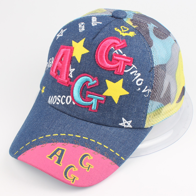 Children's hat Denim material Men's and women's children's cap 2-4-8 years old baby summer letter embroidery mesh cool cap