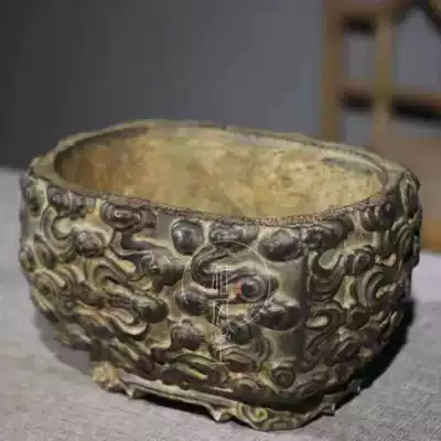 Ya Fengtang Old Stone Carving Paleolithic Folk Antique Shanxi Qingshi Jindo Xiangyun Stone Basin Stone Cylinder Begonia Nursery Basin