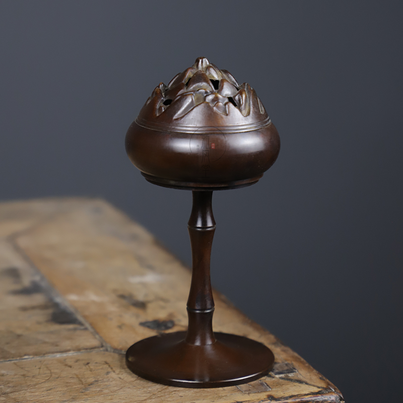 Antique bronze collection antique lotus lamp incense pure copper incense burner ring incense thread tea table study classical decoration