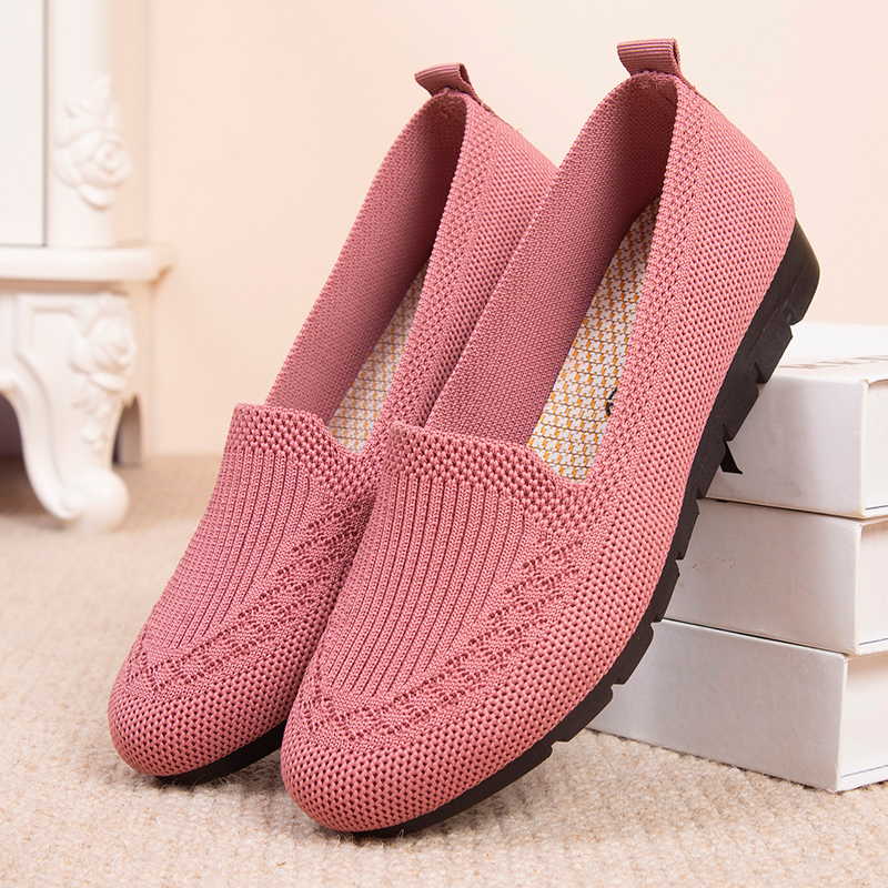 PinkThe old Beijing cloth shoes female autumn Single shoes ventilation Flat bottom Casual shoes soft sole non-slip Kick on Middle aged and elderly Mom shoes