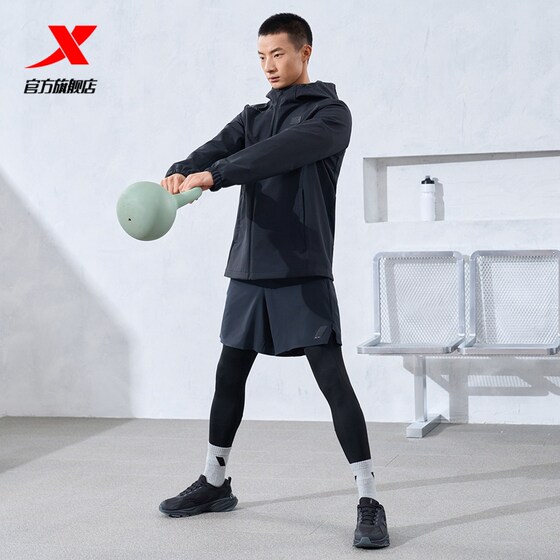 特步保暖风衣男士2025春秋季新款健身梭织运动厚外套976129160079
