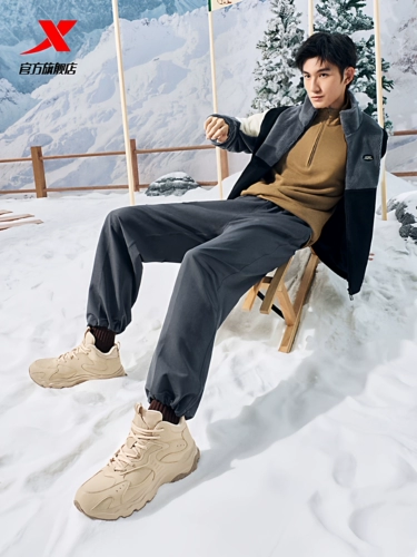 Xtep, зимняя высокая флисовая удерживающая тепло спортивная обувь, повседневная обувь