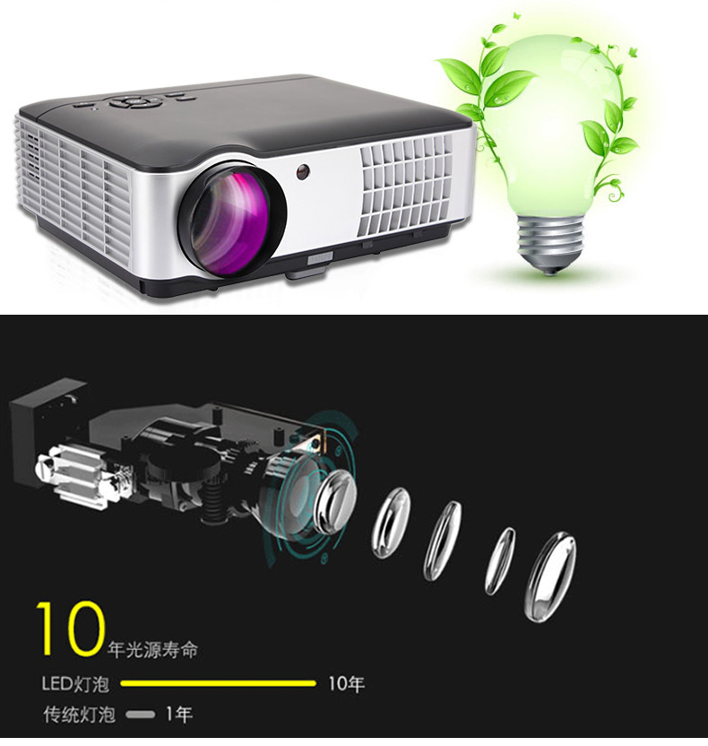 Máy chiếu Rigal / Ruige RD-806 không dây WiFi máy chiếu văn phòng thương mại nhỏ 1080P HD điện thoại di động micro 4K rạp hát tại nhà 3D không có màn hình TV 2018 mới
