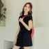 Yi Meishan áo tắm nữ dính liền bảo thủ ngực nhỏ thu thập váy sinh viên che bụng giảm béo mùa xuân đen áo tắm - Bộ đồ bơi One Piece Bộ đồ bơi One Piece