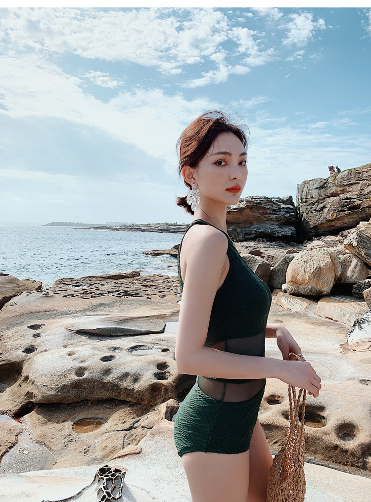 Áo tắm nữ 2019 mới bó sát bảo thủ che bụng đã mỏng màu xanh lá cây Hàn Quốc thu thập bộ đồ tắm suối nước nóng gợi cảm - Bộ đồ bơi One Piece đồ bơi liền thân cho bé gái