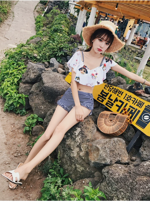 Chia áo tắm nữ sinh viên bảo thủ Cô gái Hàn Quốc buông vai che bụng là áo tắm mỏng mùa hè - Bộ đồ bơi hai mảnh