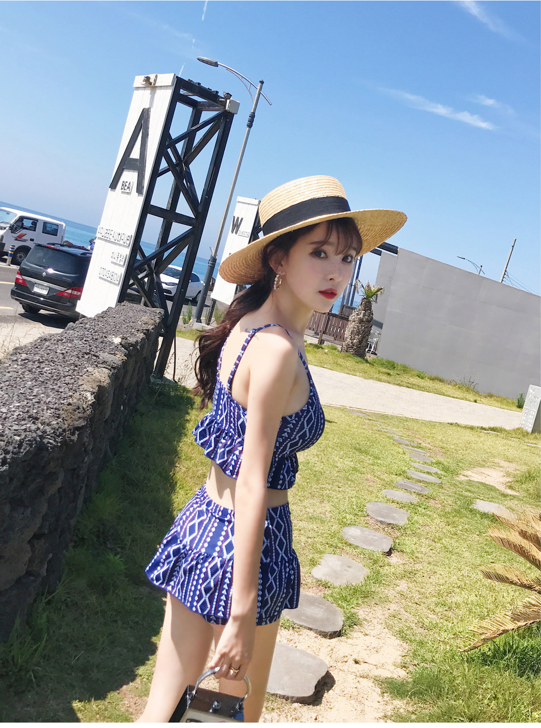 Chia áo tắm nữ bảo thủ ngực nhỏ thu thập cô gái Hàn Quốc nhỏ tươi che bụng mỏng kiểu váy boxer - Bộ đồ bơi hai mảnh đồ bơi 2 mảnh