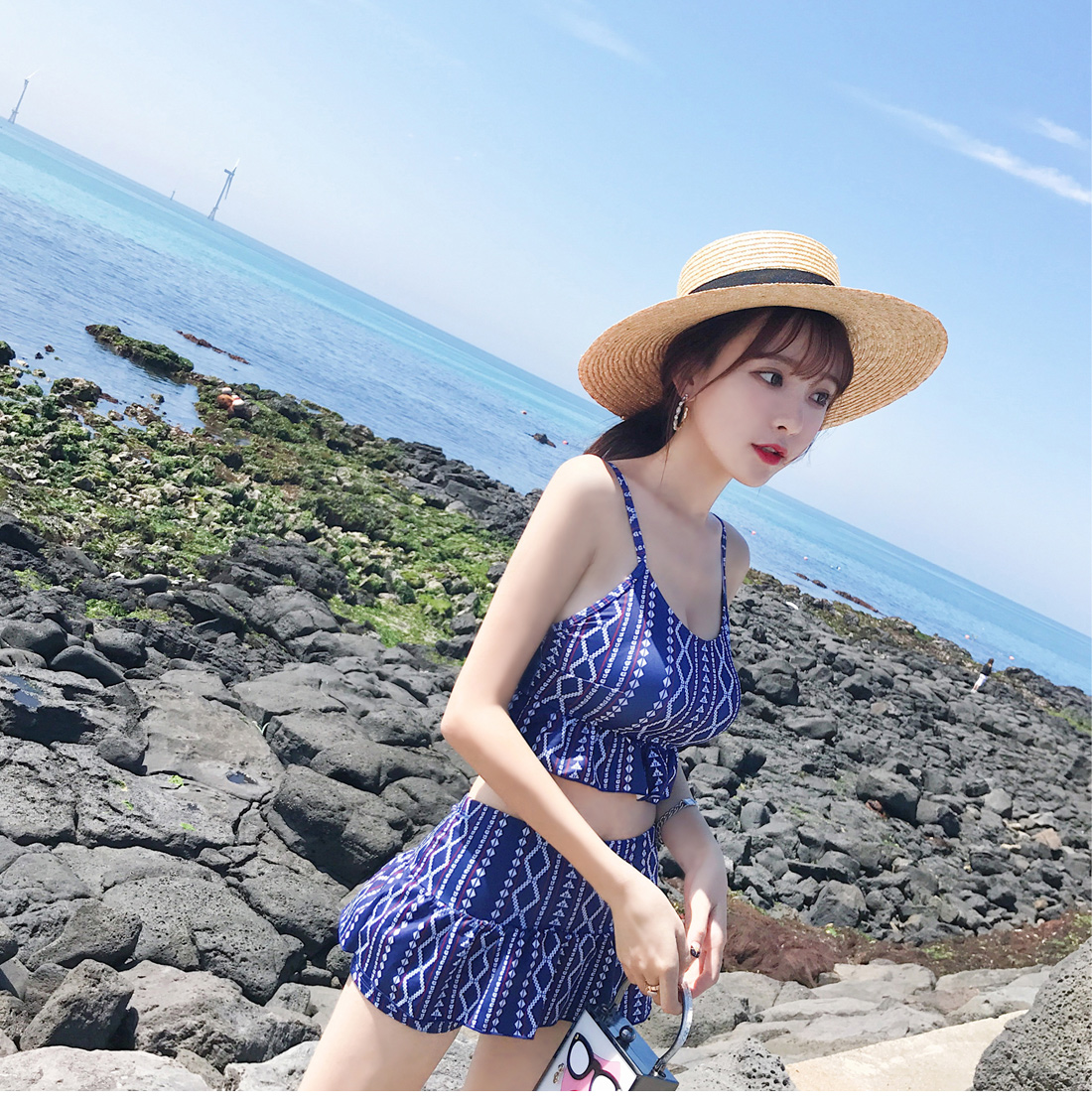 Chia áo tắm nữ bảo thủ ngực nhỏ thu thập cô gái Hàn Quốc nhỏ tươi che bụng mỏng kiểu váy boxer - Bộ đồ bơi hai mảnh đồ bơi 2 mảnh