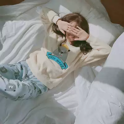 New pajamas female winter thickened velvet coral velvet cartoon Korean fresh student flannel home clothing